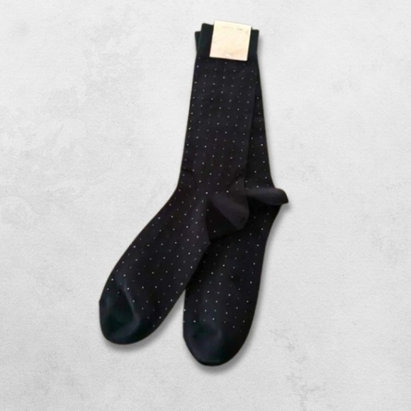 NWT Clarks Black Dress Socks Mid-Calf Stretchable Dotted Blue & White Men’s OS - Picture 1 of 4
